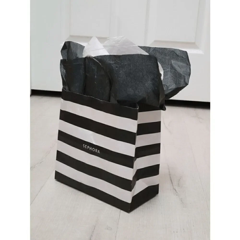 🖤🤍 SEPHORA Empty Black White Striped Paper Shopping Gift Bag with Tissues